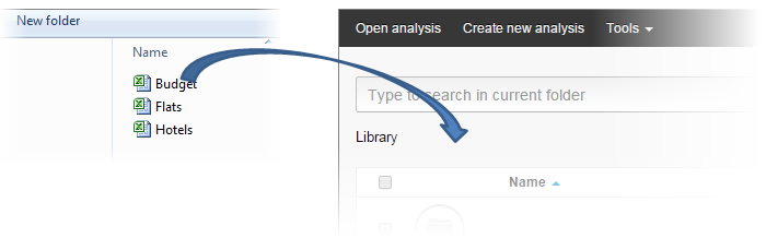 Dragging data to the library